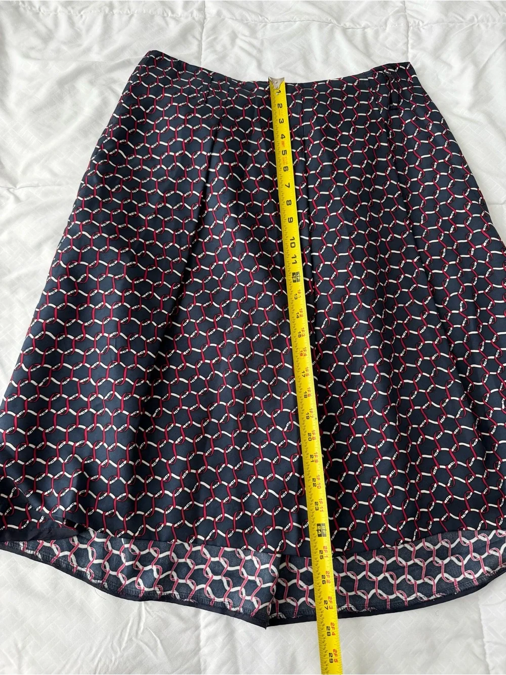 Vintage Talbots Pure Silk Printed A-Line Midi Skirt 12 Navy Red 90s Academia